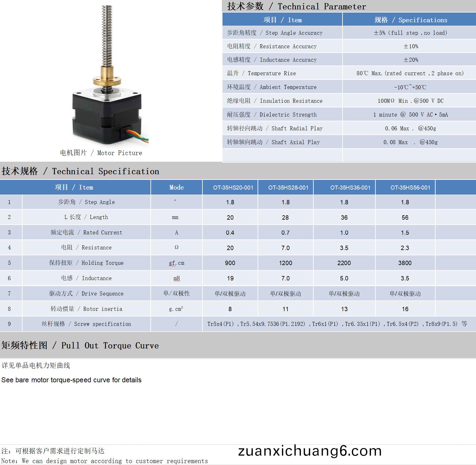 35系列丝杆电机技术参数
